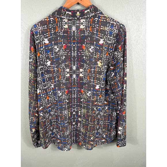 Cabi Women's Large Semi Sheer Festival Geometric Abstract Colorful Casual Blouse - Picture 10 of 11